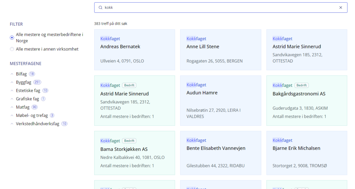 Mesterregisteret har fått ny søkefunksjon